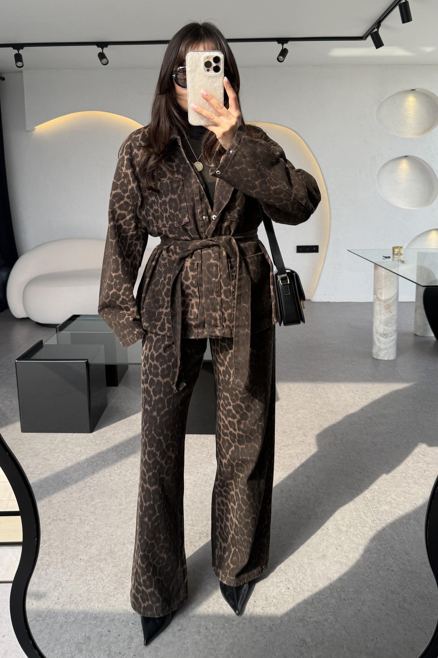 Purenza Leopar Kuşaklı Denim Ceket