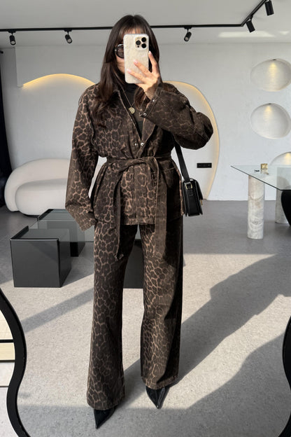 Purenza Leopar Kuşaklı Denim Ceket