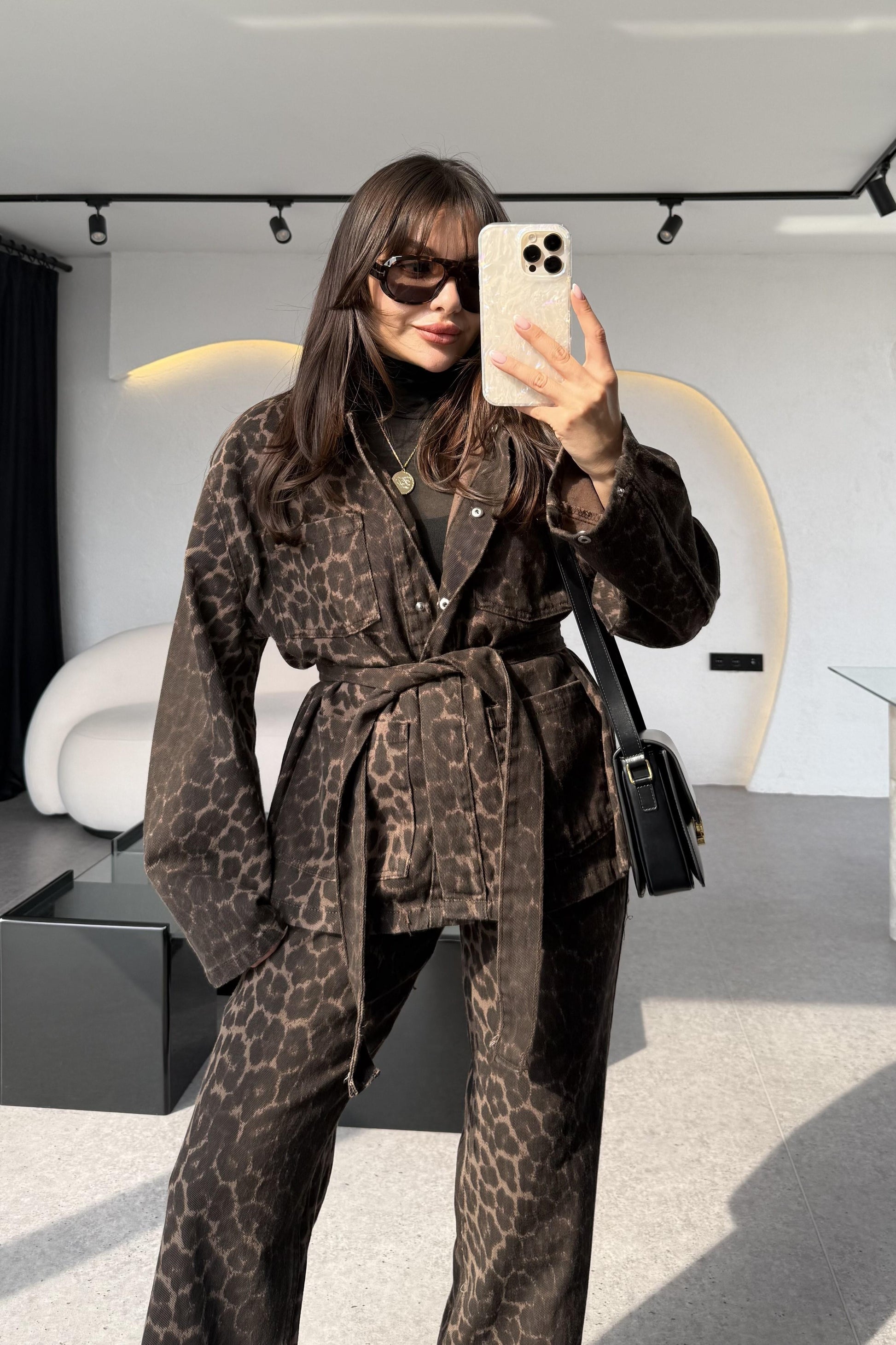 Purenza Leopar Kuşaklı Denim Ceket