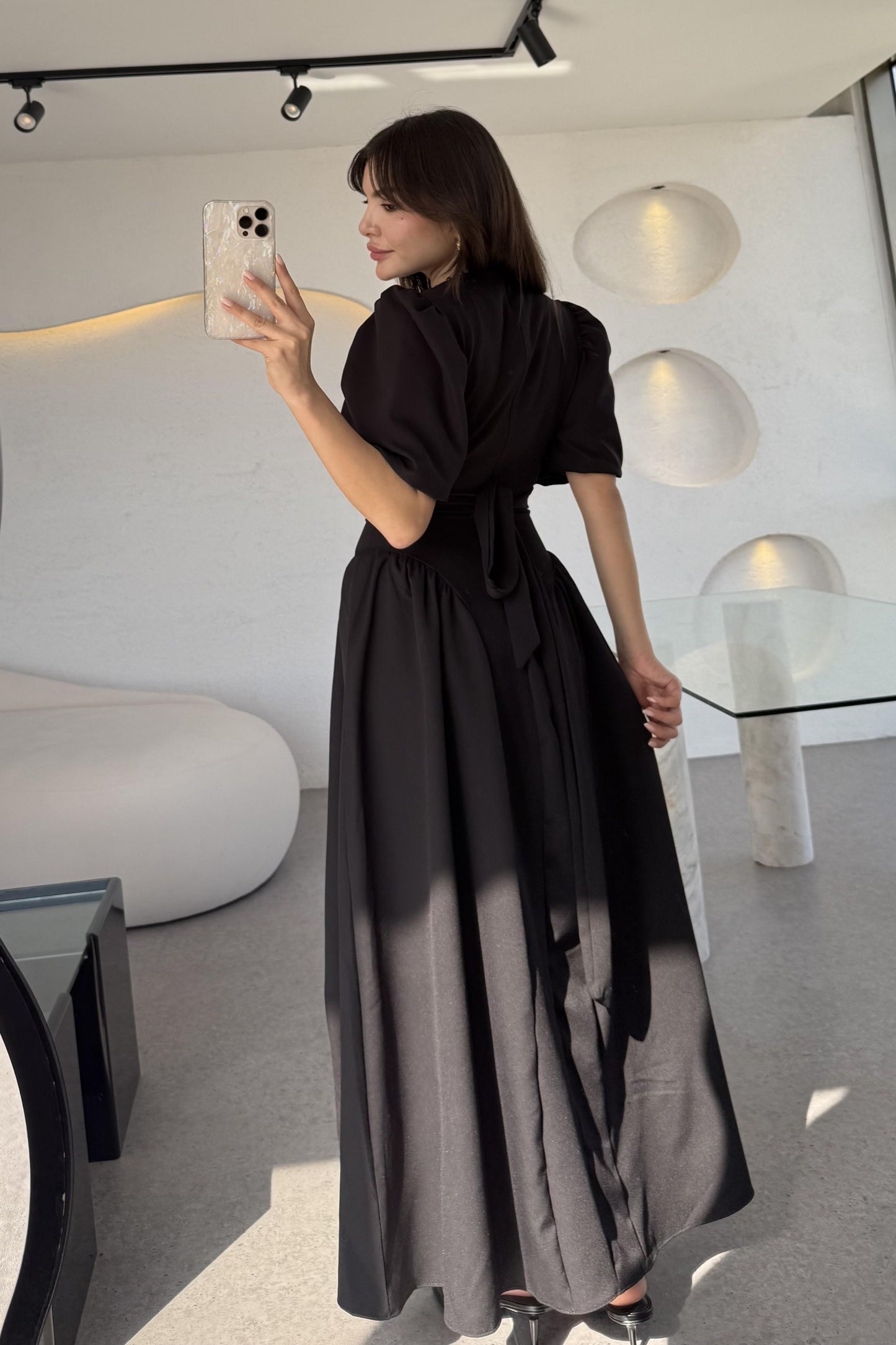 Pyura Siyah Balon Kol Korse Model Elbise