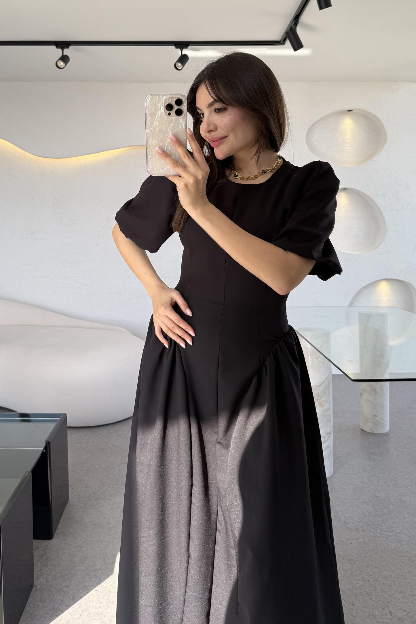 Pyura Siyah Balon Kol Korse Model Elbise