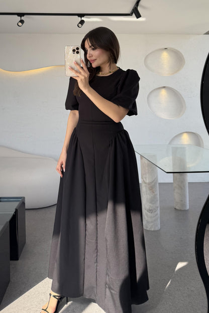 Pyura Siyah Balon Kol Korse Model Elbise