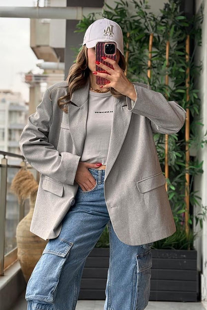 Qualıty Sırt Baskılı Blazer Ceket - Gri