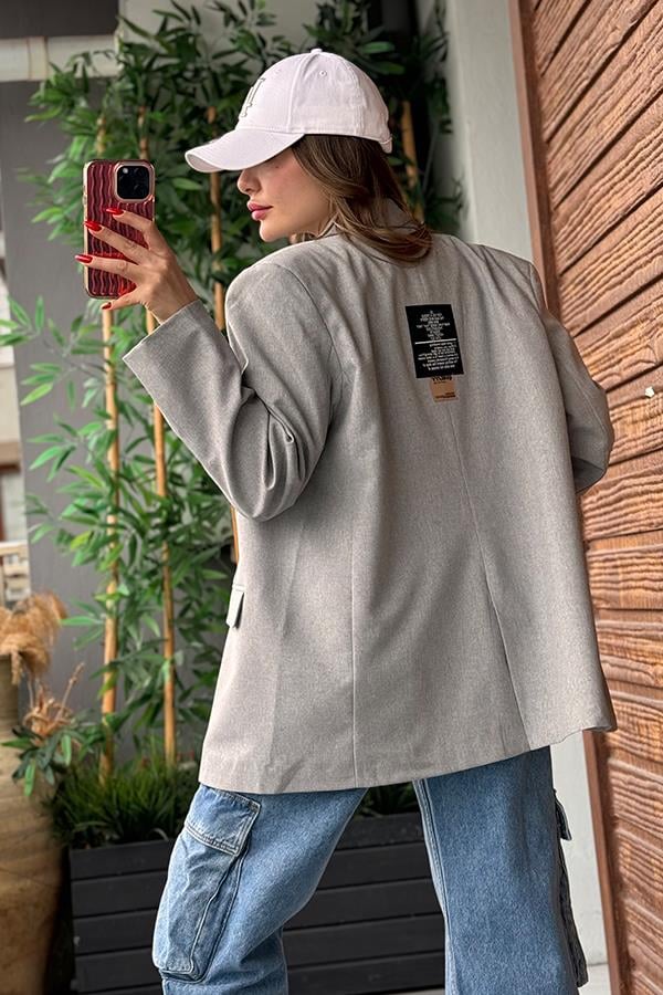 Qualıty Sırt Baskılı Blazer Ceket - Gri