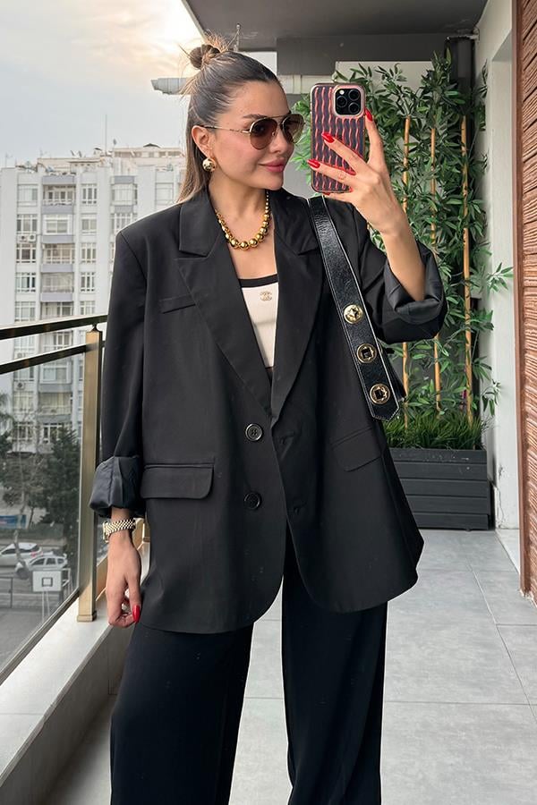 Qualıty Sırt Baskılı Blazer Ceket - Siyah