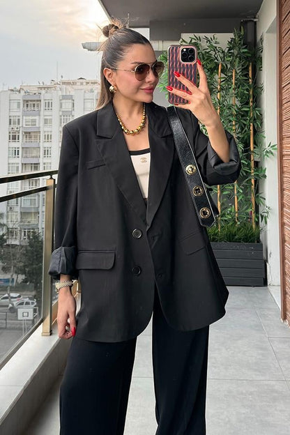 Qualıty Sırt Baskılı Blazer Ceket - Siyah