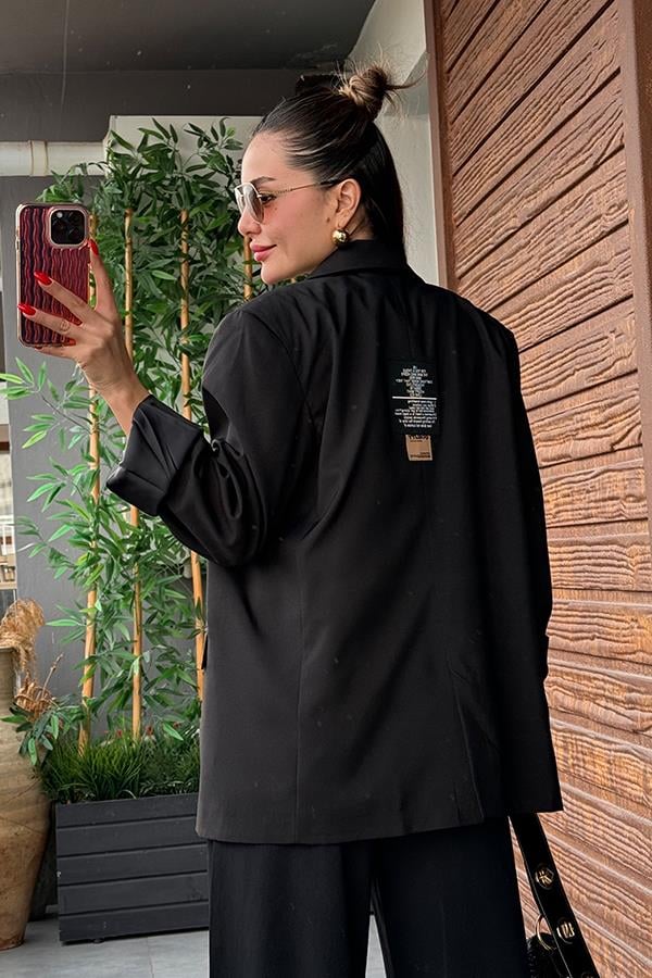 Qualıty Sırt Baskılı Blazer Ceket - Siyah