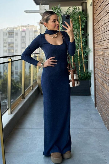 Quince Göğüs Dekolteli Triko Elbise - Lacivert