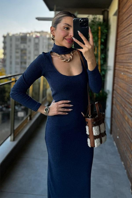 Quince Göğüs Dekolteli Triko Elbise - Lacivert