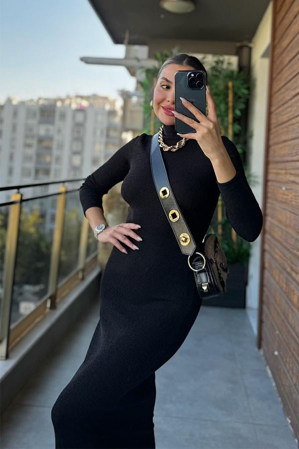 Quince Göğüs Dekolteli Triko Elbise - Siyah