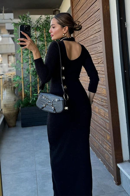 Quince Göğüs Dekolteli Triko Elbise - Siyah