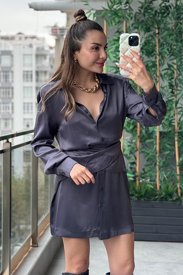 Racer Saten Orjinal Gömlek Elbise