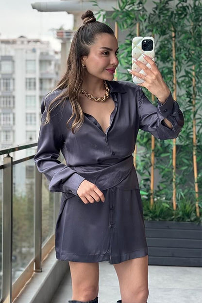 Racer Saten Orjinal Gömlek Elbise