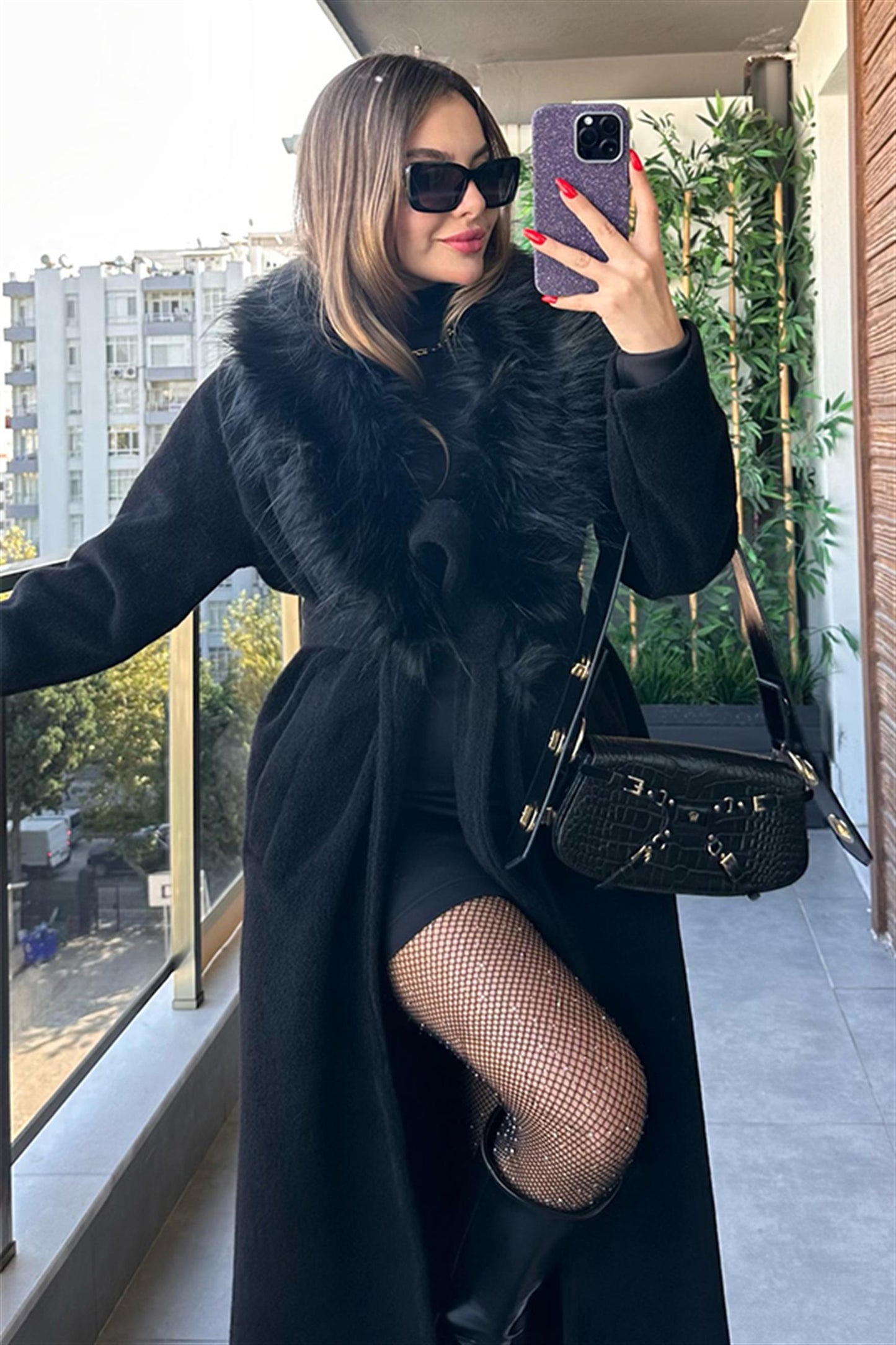 Rachael Kürklü Siyah Kaban