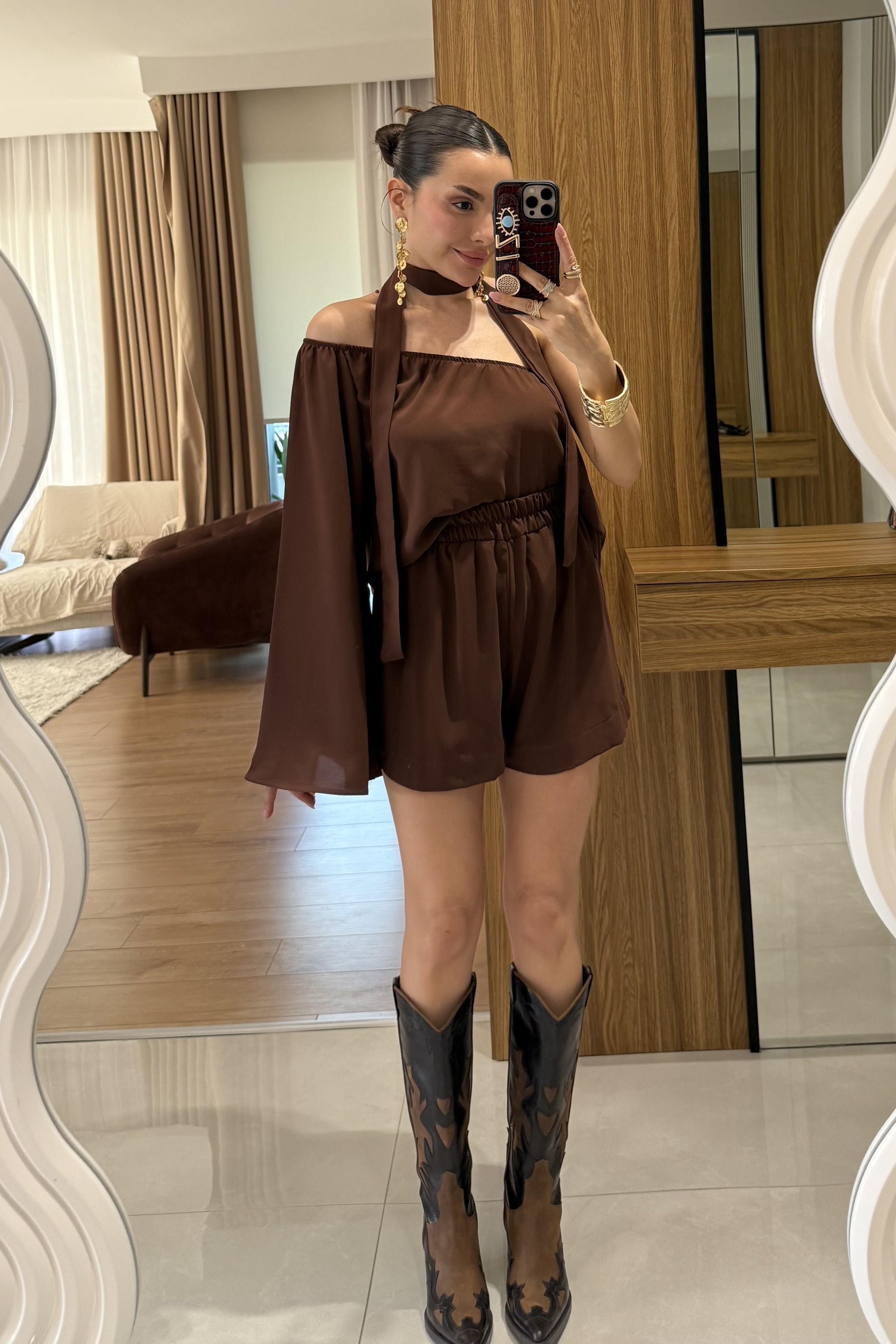 Radius Kahve İspanyol Kol Şortlu Takım