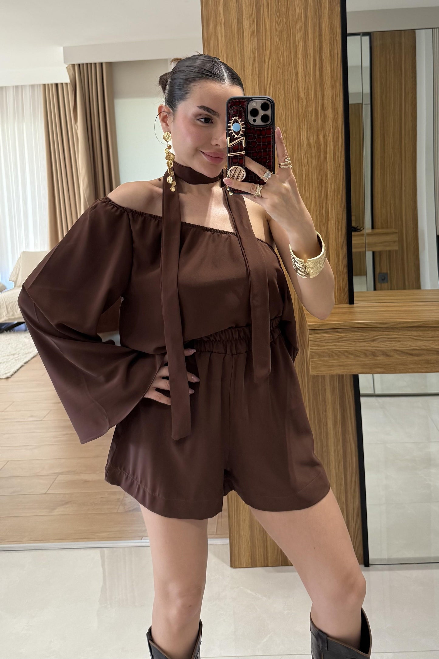 Radius Kahve İspanyol Kol Şortlu Takım