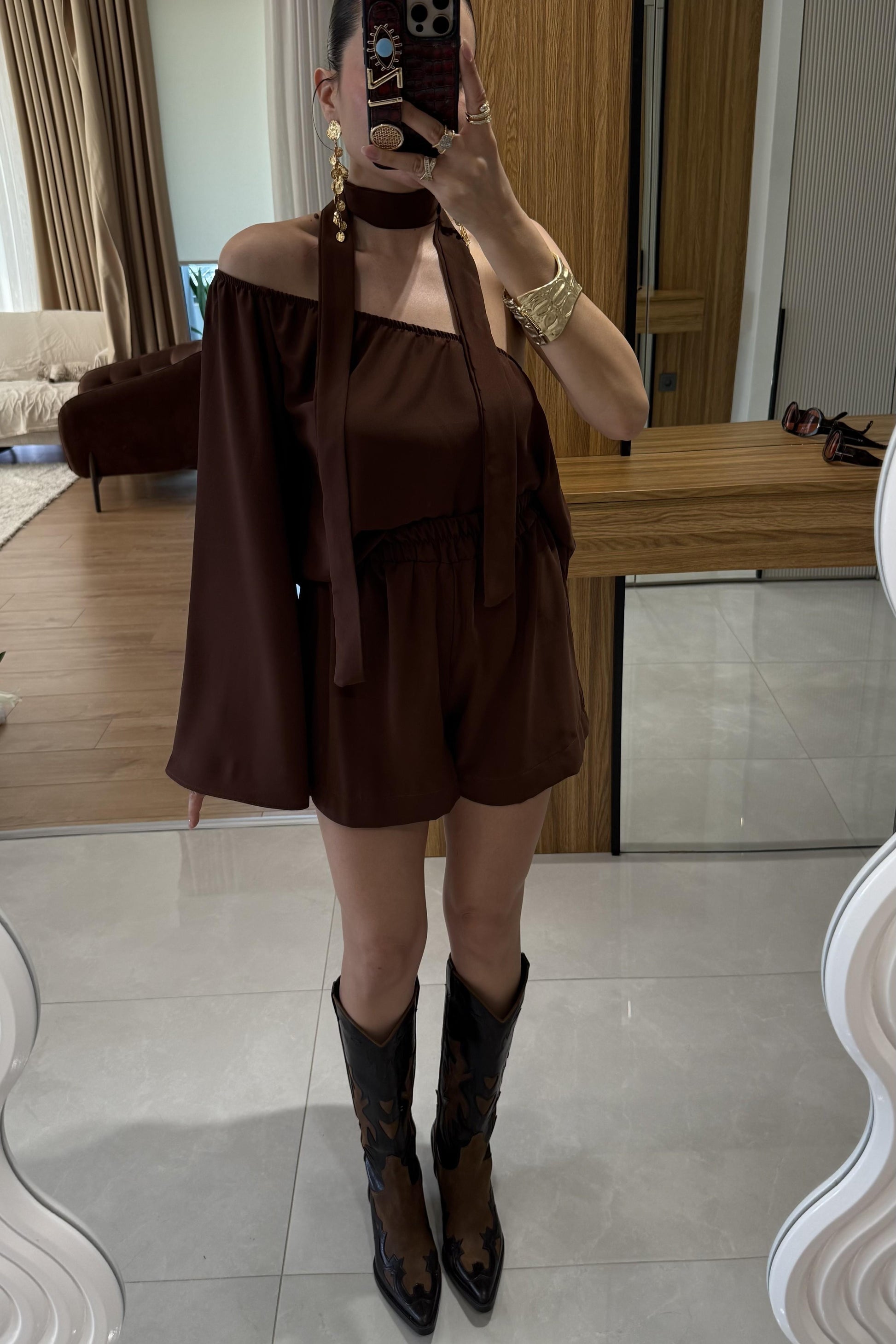 Radius Kahve İspanyol Kol Şortlu Takım