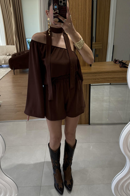 Radius Kahve İspanyol Kol Şortlu Takım