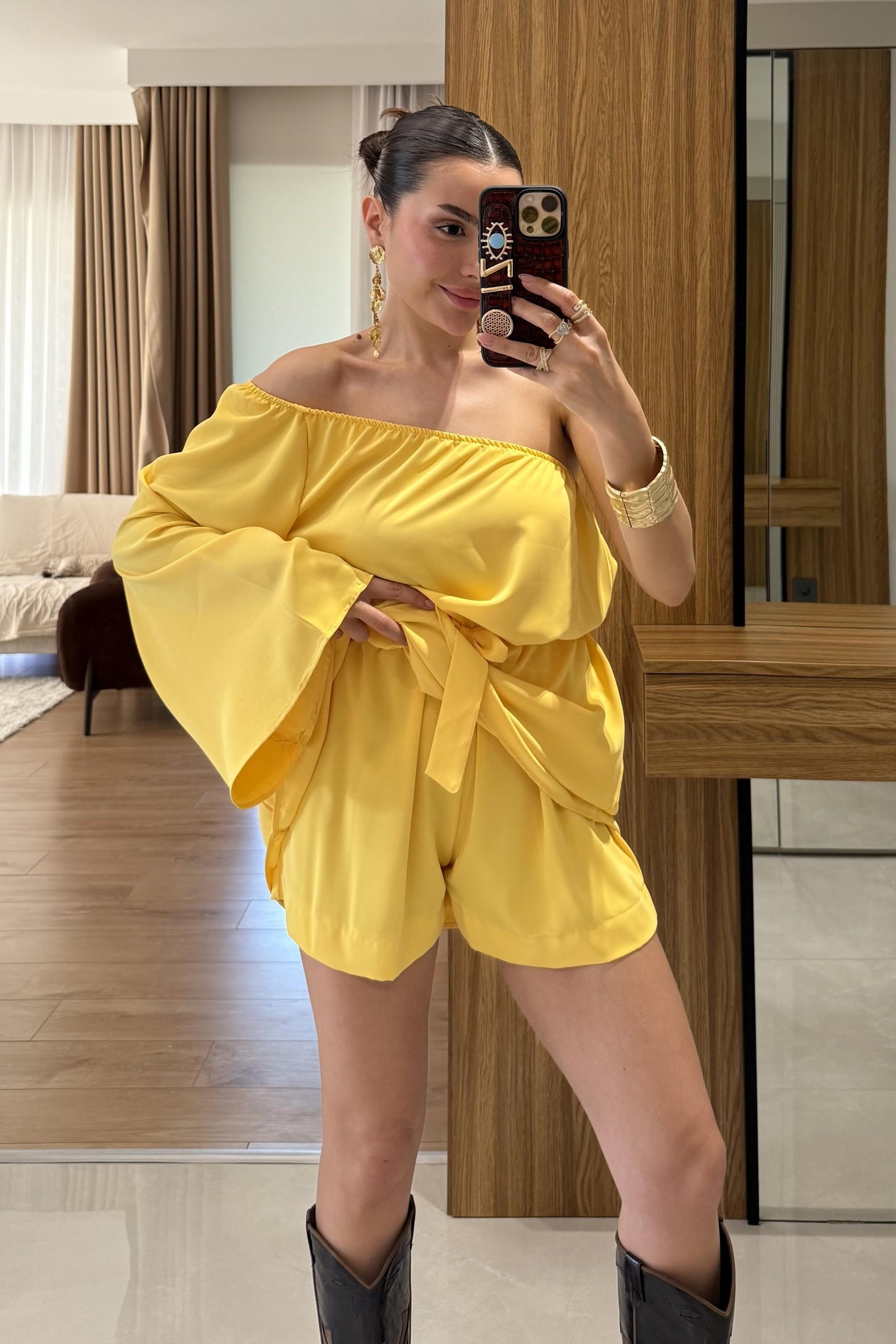 Radius Sarı İspanyol Kol Şortlu Takım