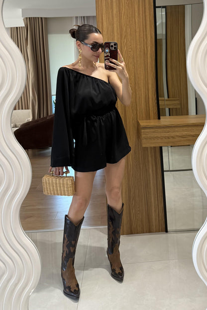 Radius Siyah İspanyol Kol Şortlu Takım