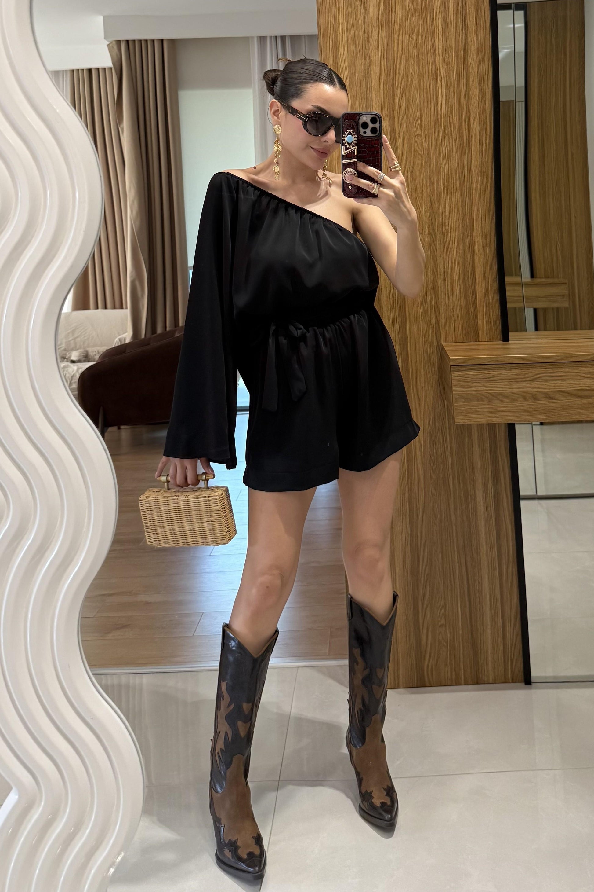 Radius Siyah İspanyol Kol Şortlu Takım