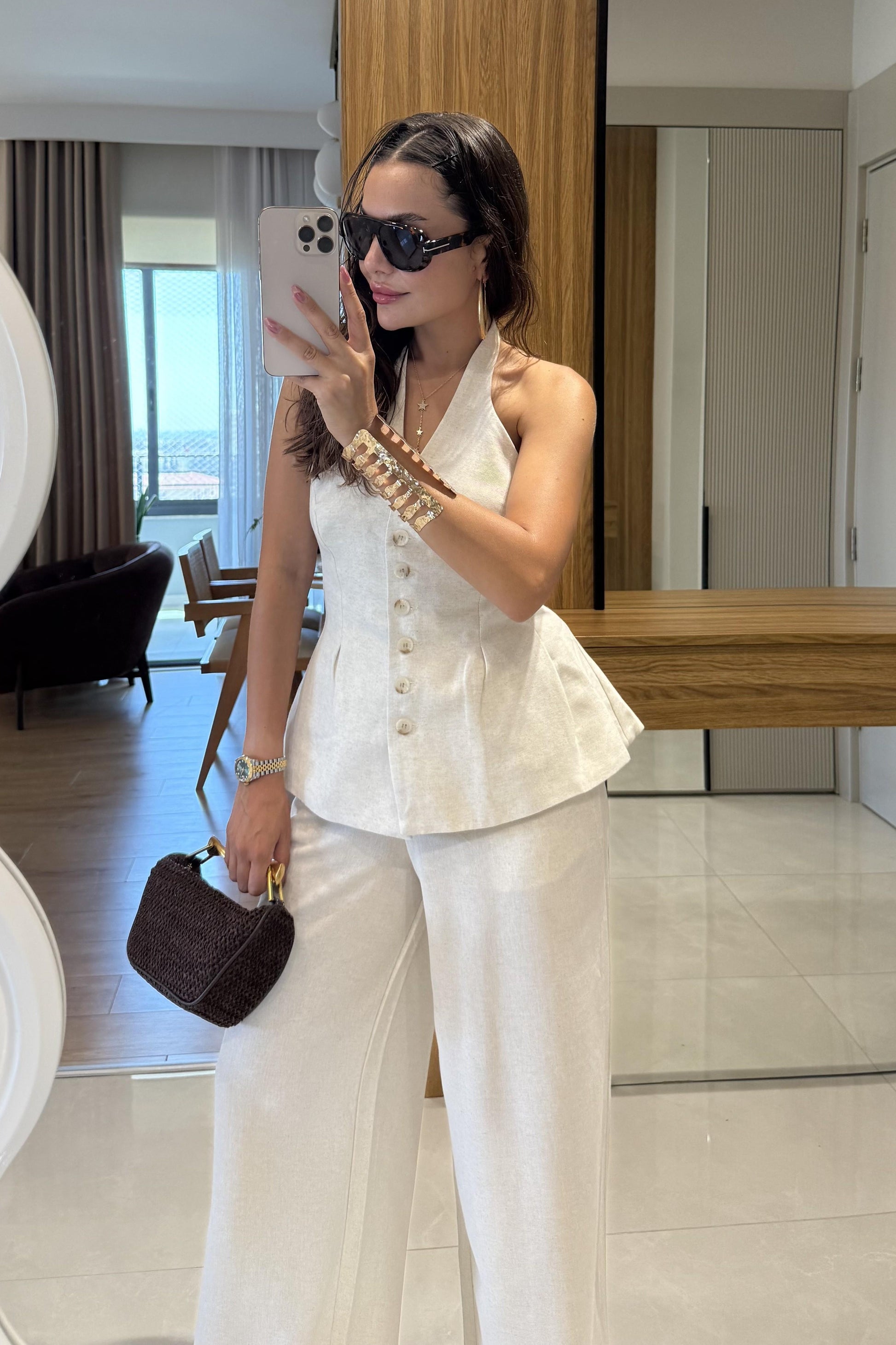 Rafael Ekru Keten Yelekli Takım