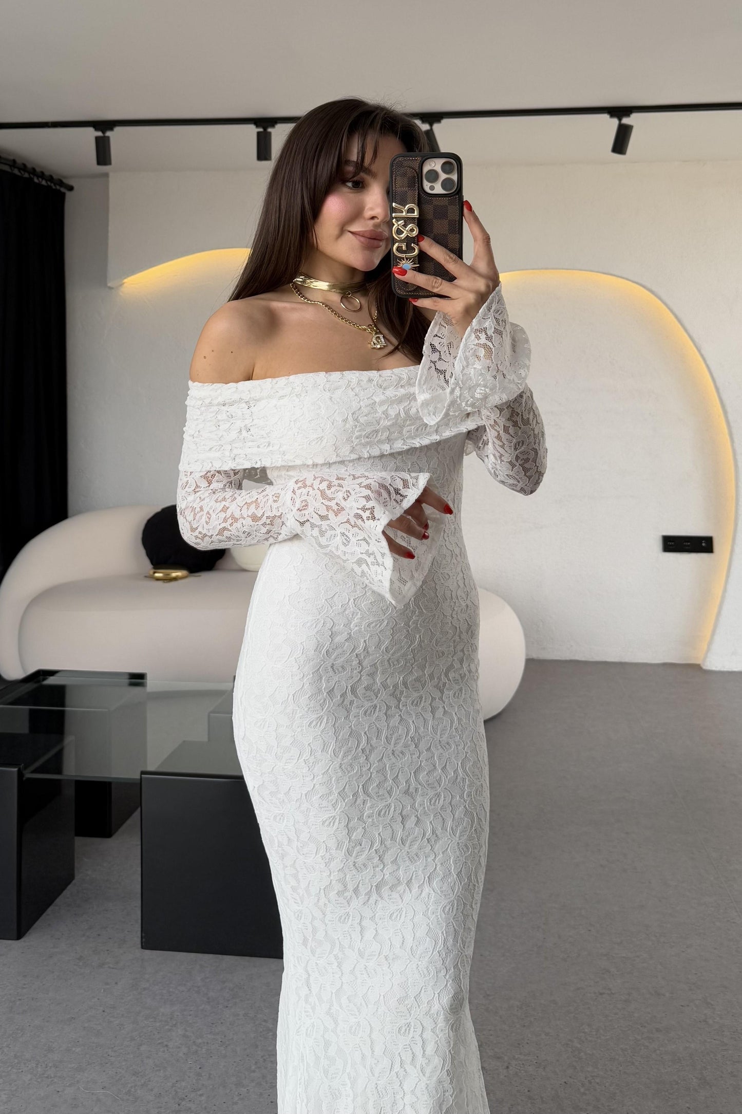 Rafosa Beyaz Romantik Dantel Elbise