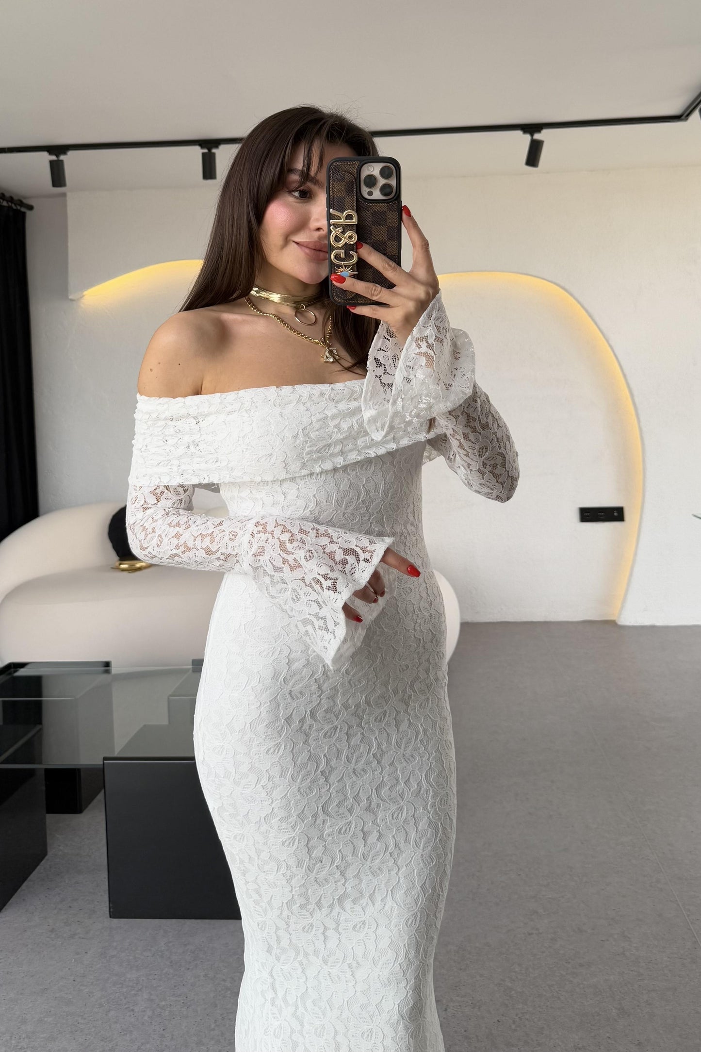 Rafosa Beyaz Romantik Dantel Elbise