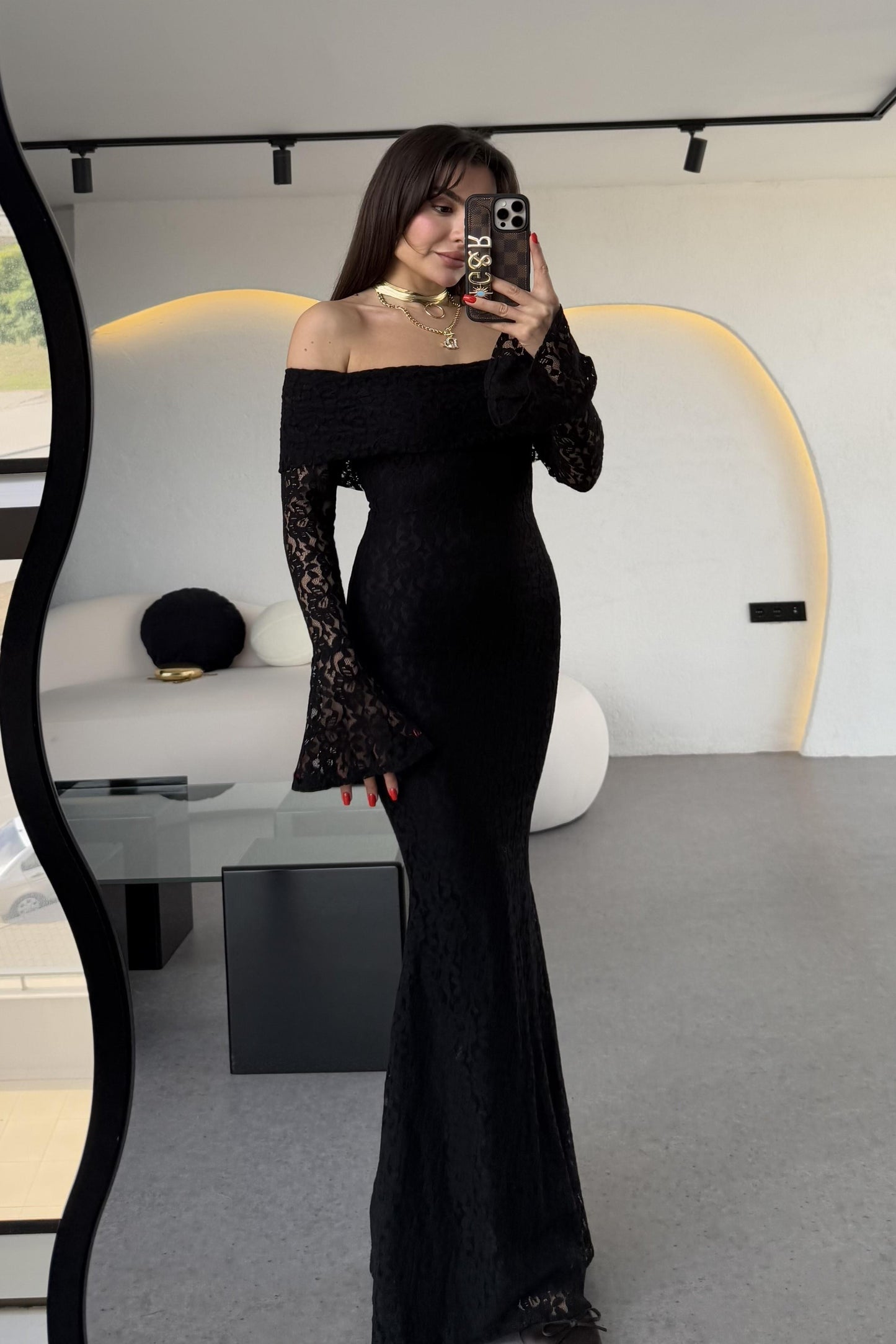 Rafosa Siyah Romantik Dantel Elbise