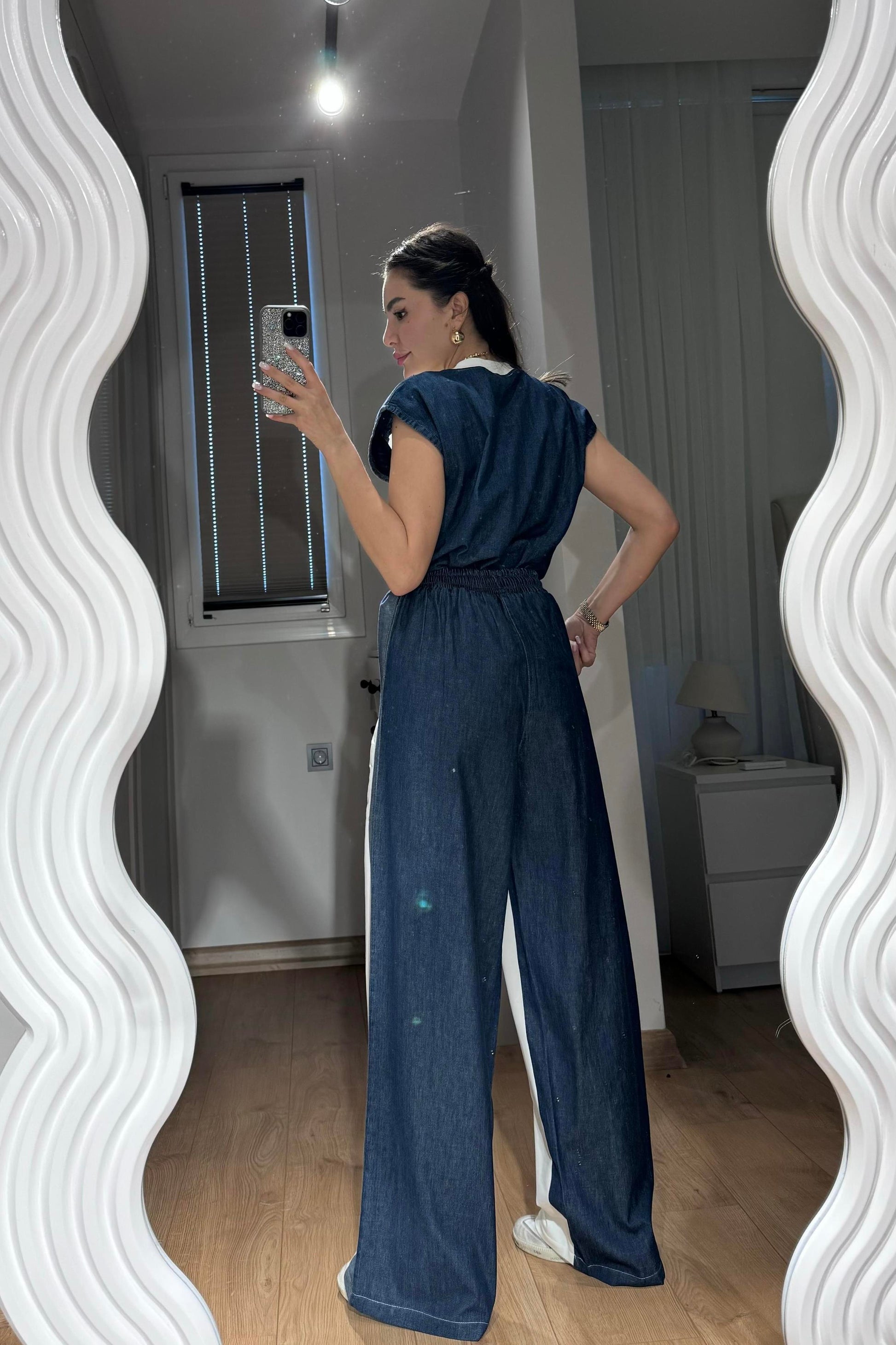 Raige Beyaz Kot Karışımlı Şeritli Takım