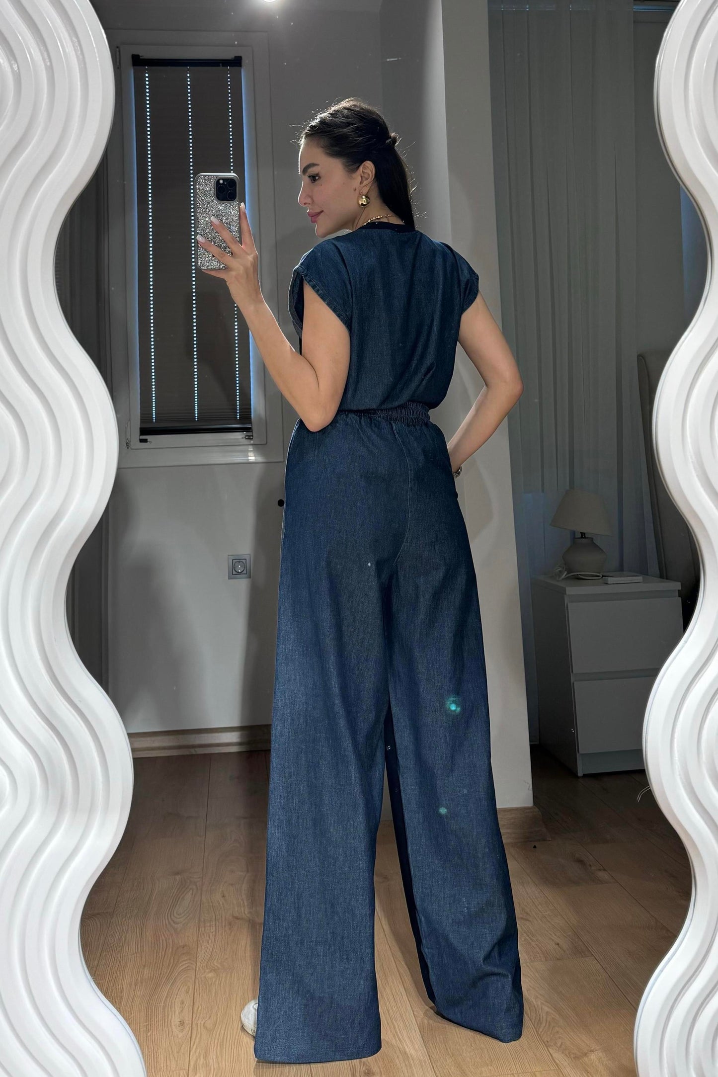 Raige Lacivert Kot Karışımlı Şeritli Takım