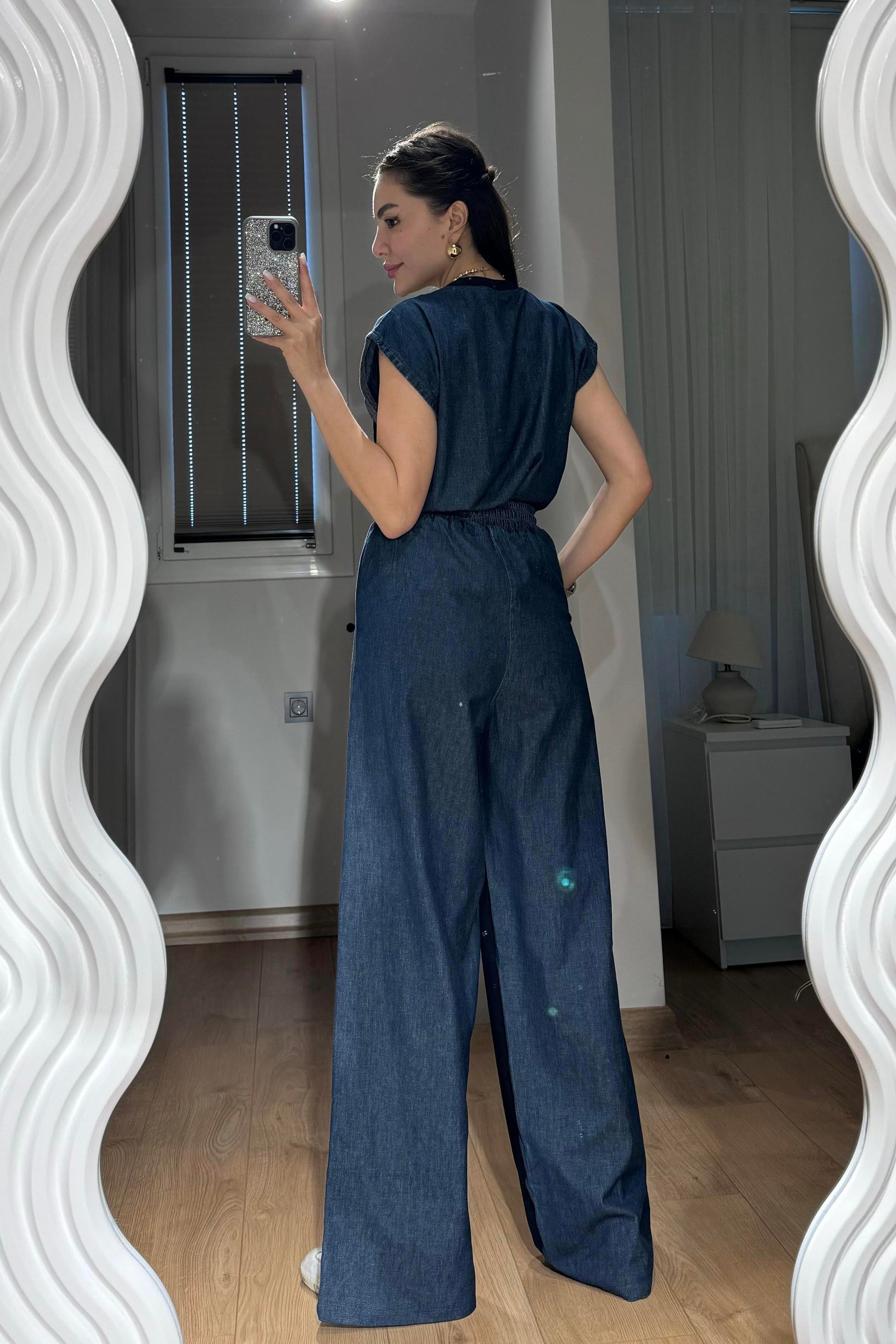 Raige Lacivert Kot Karışımlı Şeritli Takım