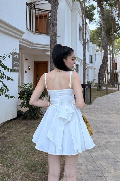 Rainbow Beyaz Fiyonk Detaylı Mini Elbise