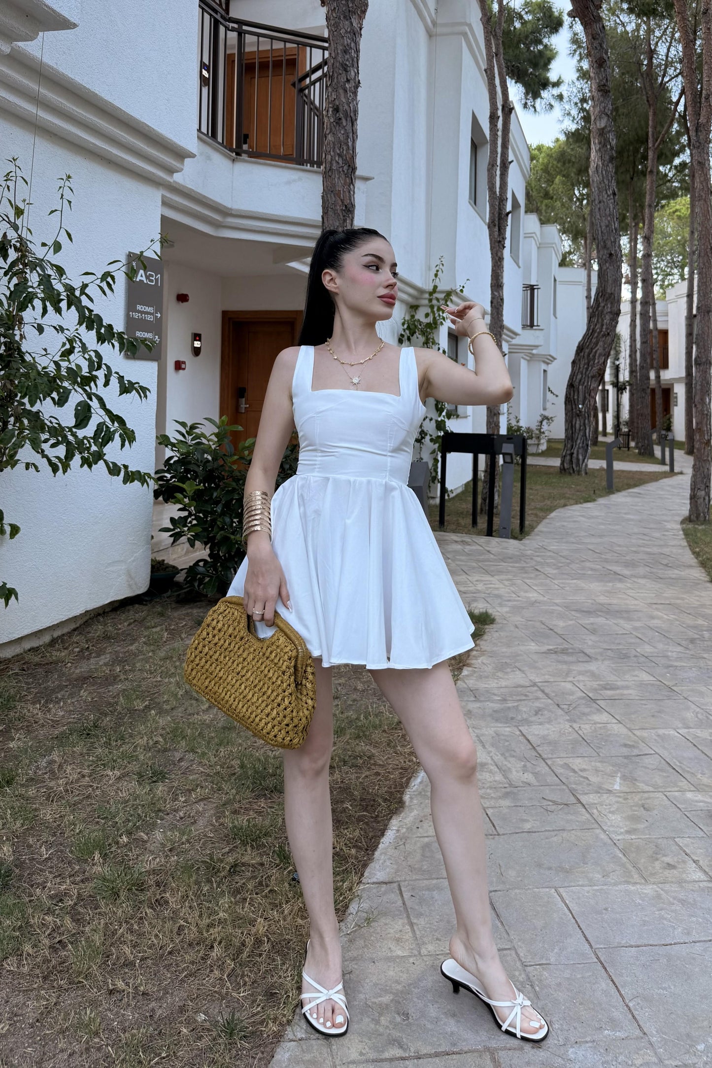 Rainbow Beyaz Fiyonk Detaylı Mini Elbise