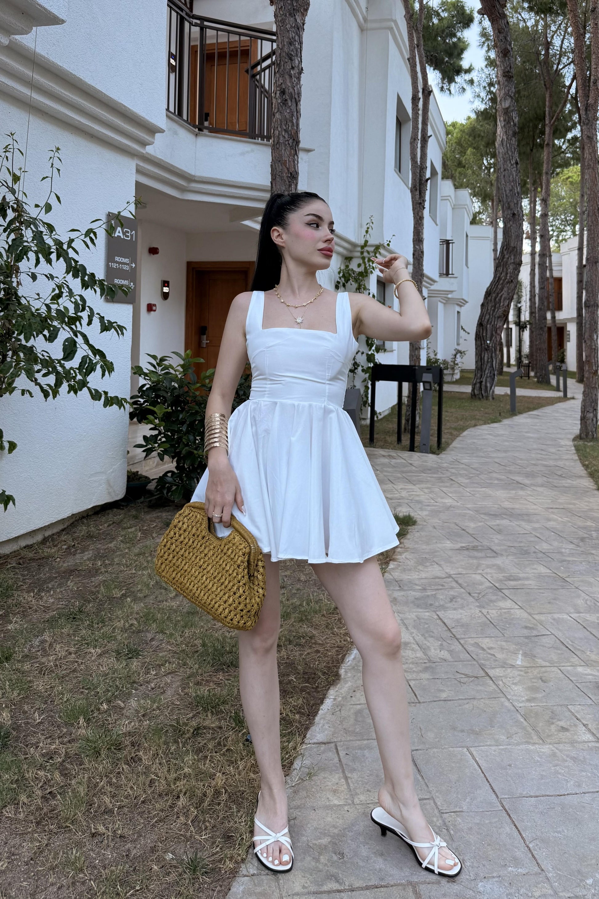 Rainbow Beyaz Fiyonk Detaylı Mini Elbise