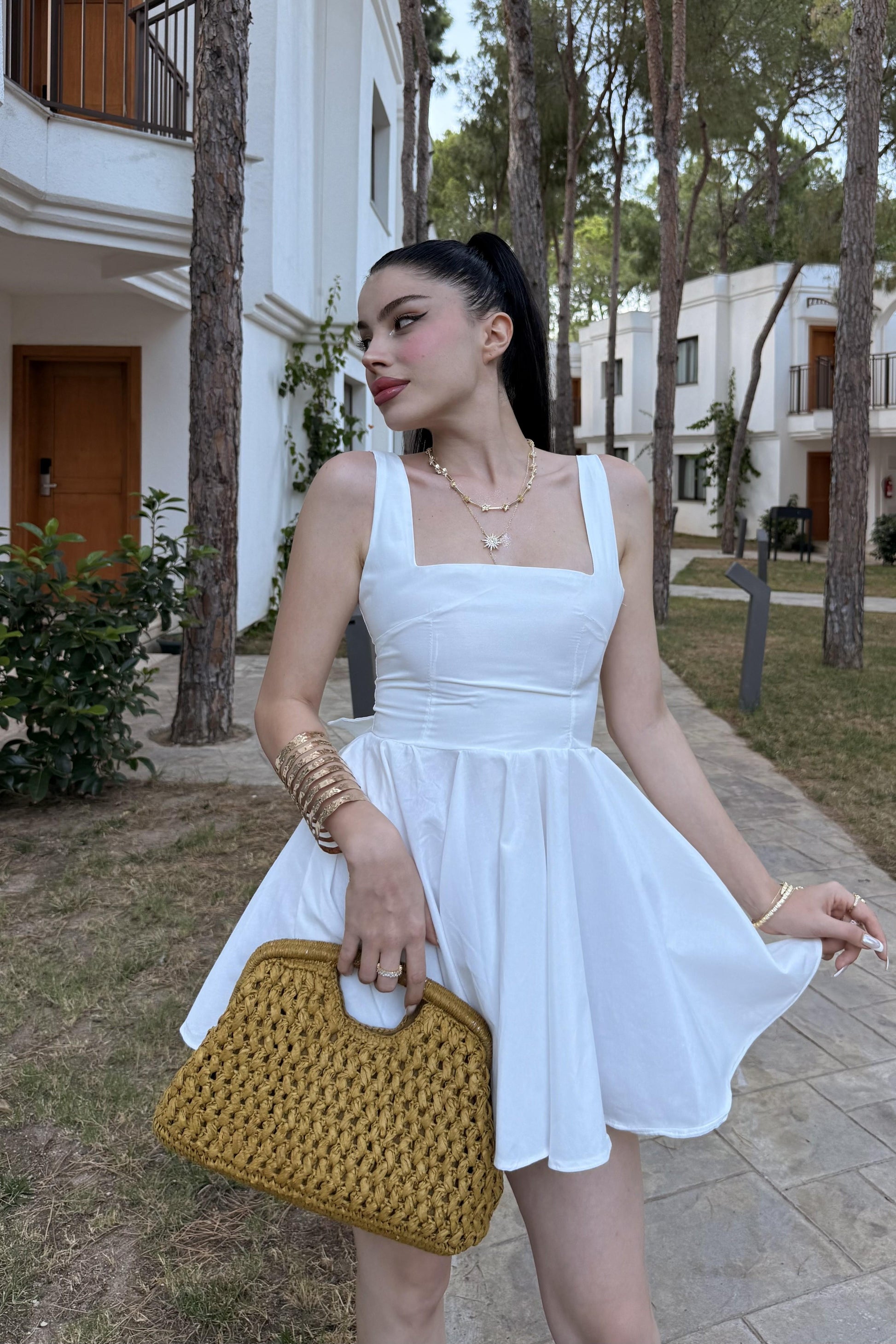 Rainbow Beyaz Fiyonk Detaylı Mini Elbise