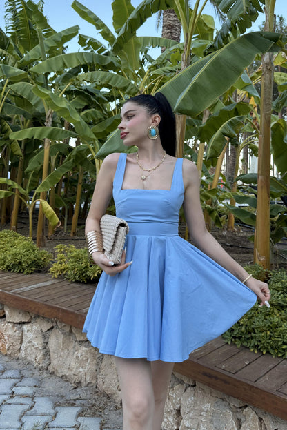 Rainbow Mavi Fiyonk Detaylı Mini Elbise