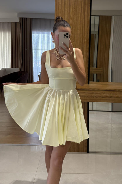 Rainbow Sarı Fiyonk Detaylı Mini Elbise