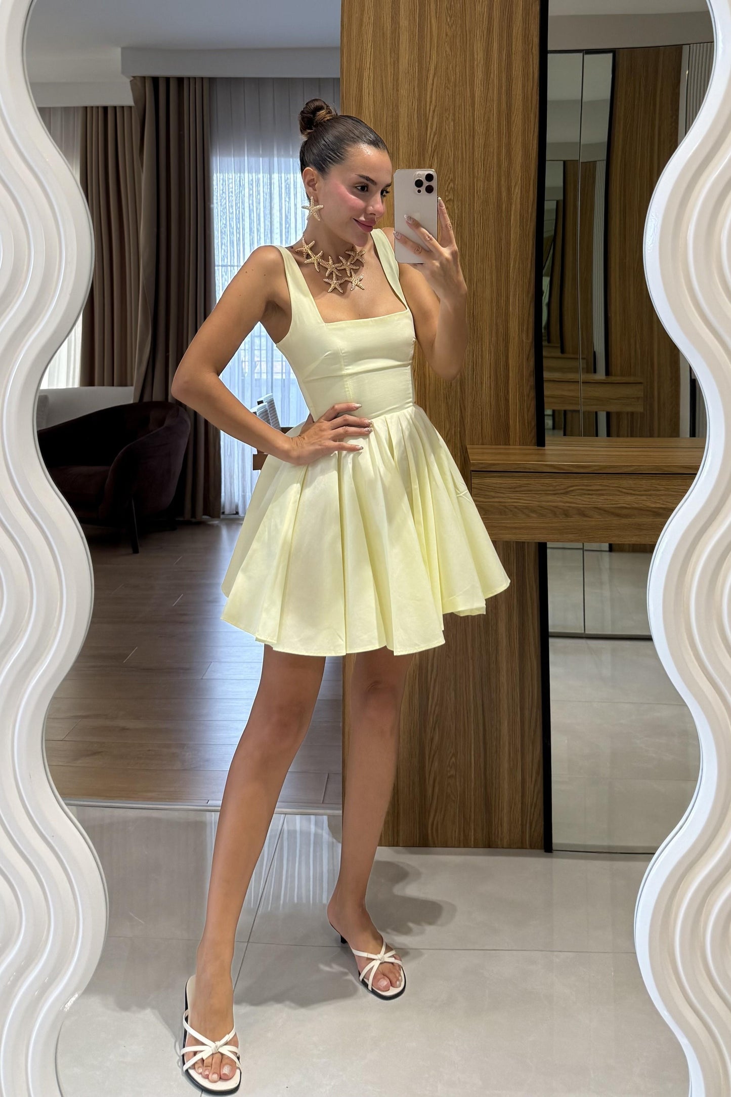 Rainbow Sarı Fiyonk Detaylı Mini Elbise