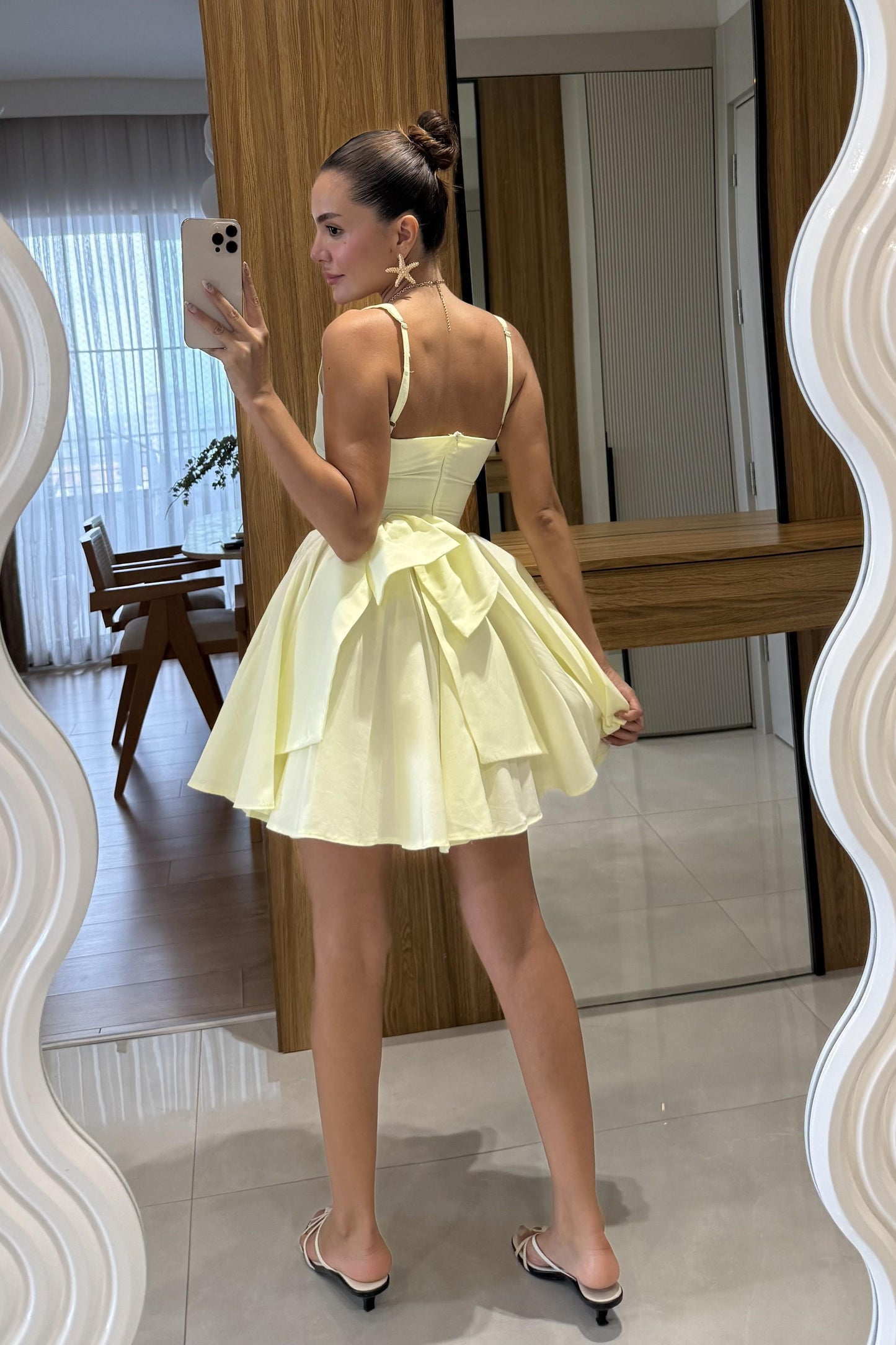 Rainbow Sarı Fiyonk Detaylı Mini Elbise