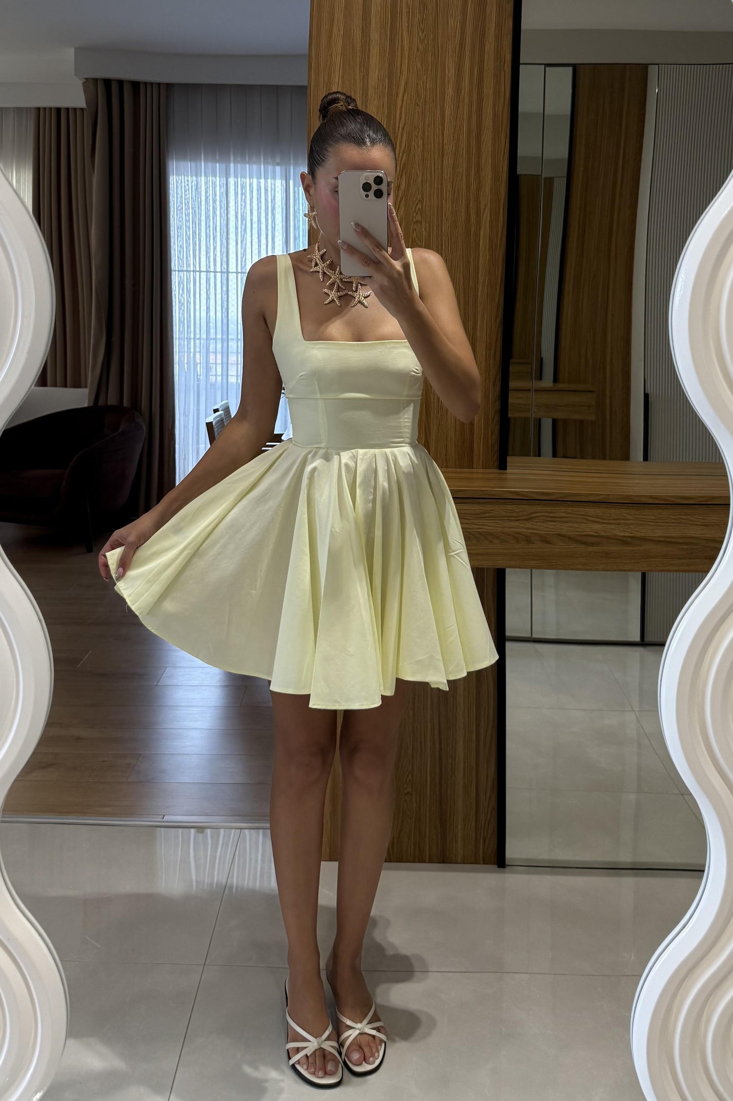 Rainbow Sarı Fiyonk Detaylı Mini Elbise