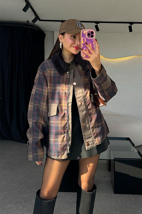 Ranc Ekose Detaylı Gabardin Ceket