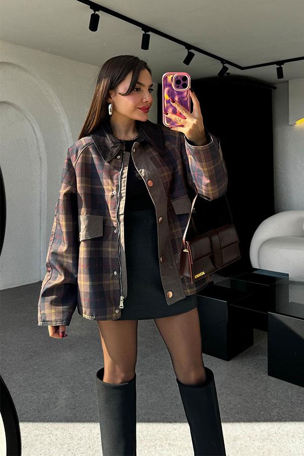 Ranc Ekose Detaylı Gabardin Ceket