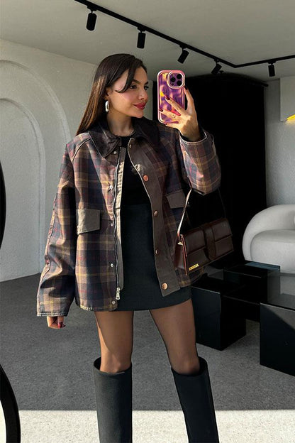 Ranc Ekose Detaylı Gabardin Ceket