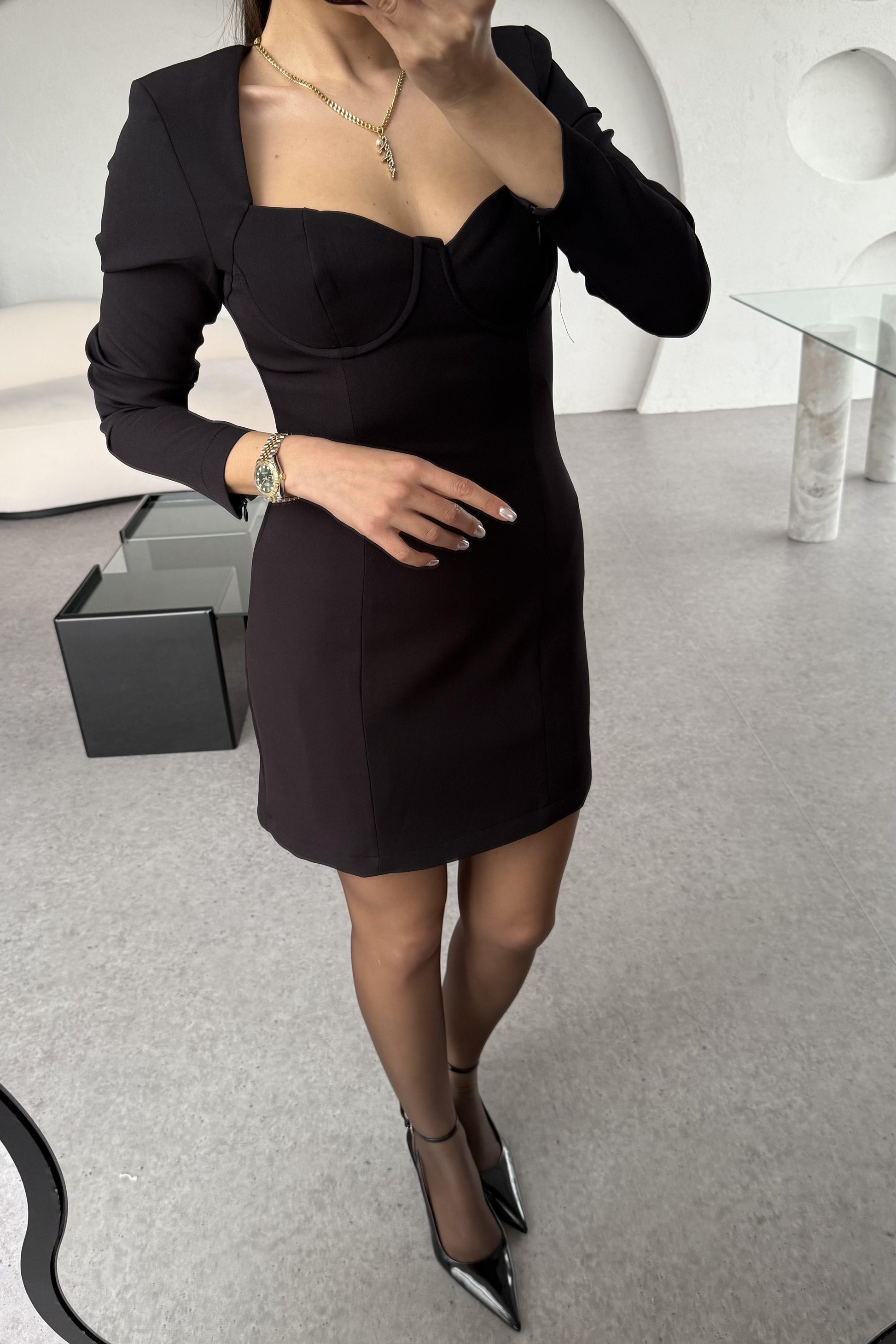 Ranger Kalp Yaka Siyah Elbise