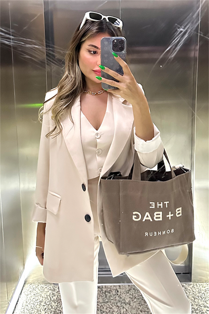 Rare nakış detaylı krem blazer ceket