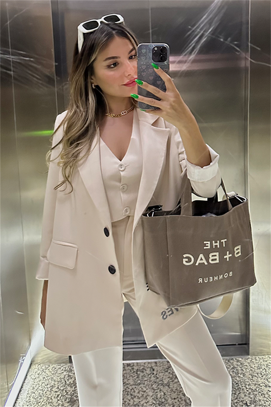 Rare nakış detaylı krem blazer ceket