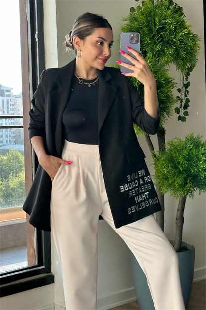 Rare nakış detaylı siyah blazer ceket