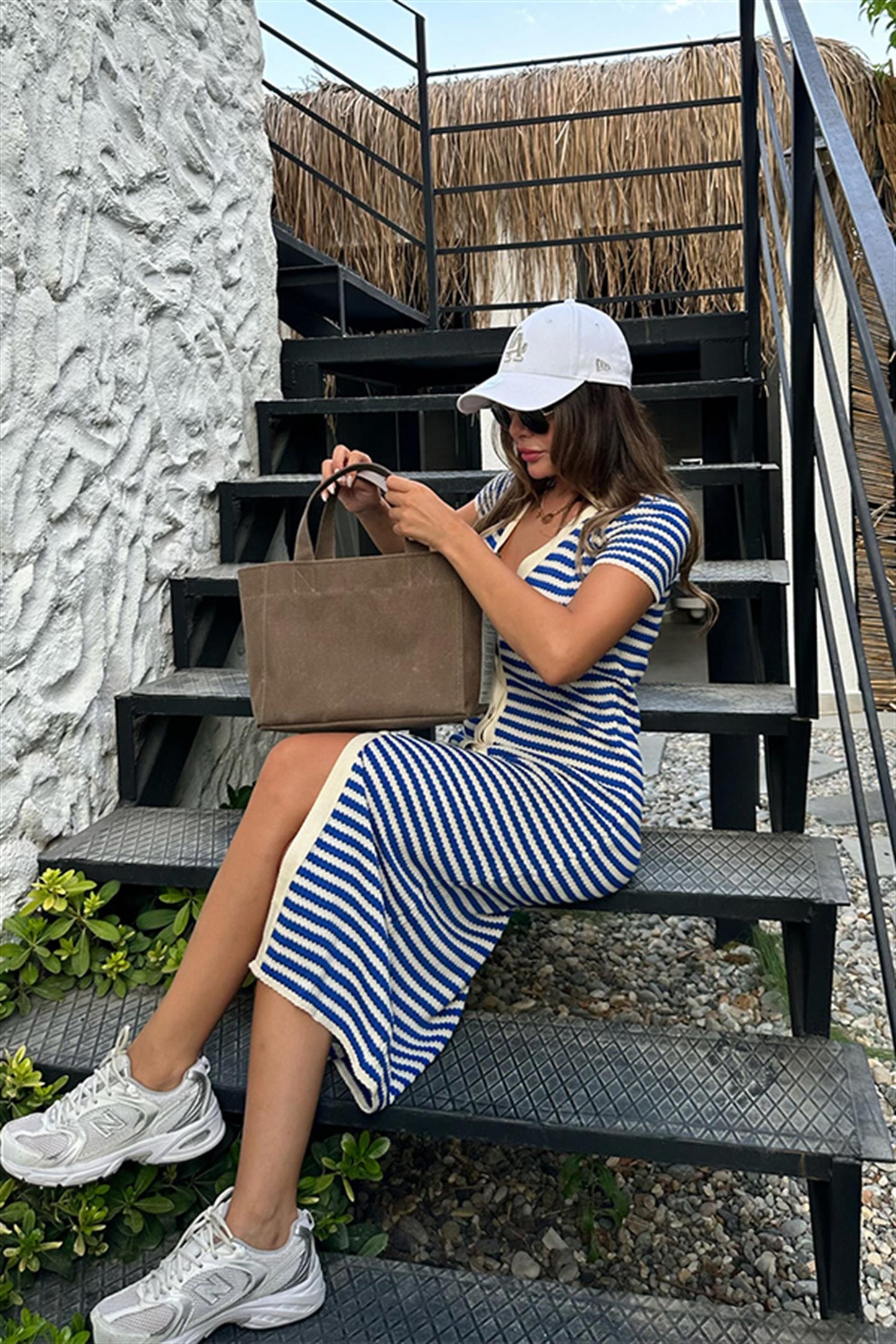 Ravi full düğmeli triko elbise - Mavi