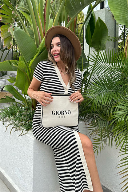 Ravi full düğmeli triko elbise - Siyah